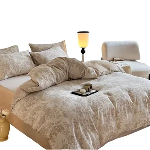 4-Pieces Breathable 100% Cotton Floral Jacquard Wave Bedding Set Comfortable Yarn-Dyed Jacquard Duvet Cover Set for Home