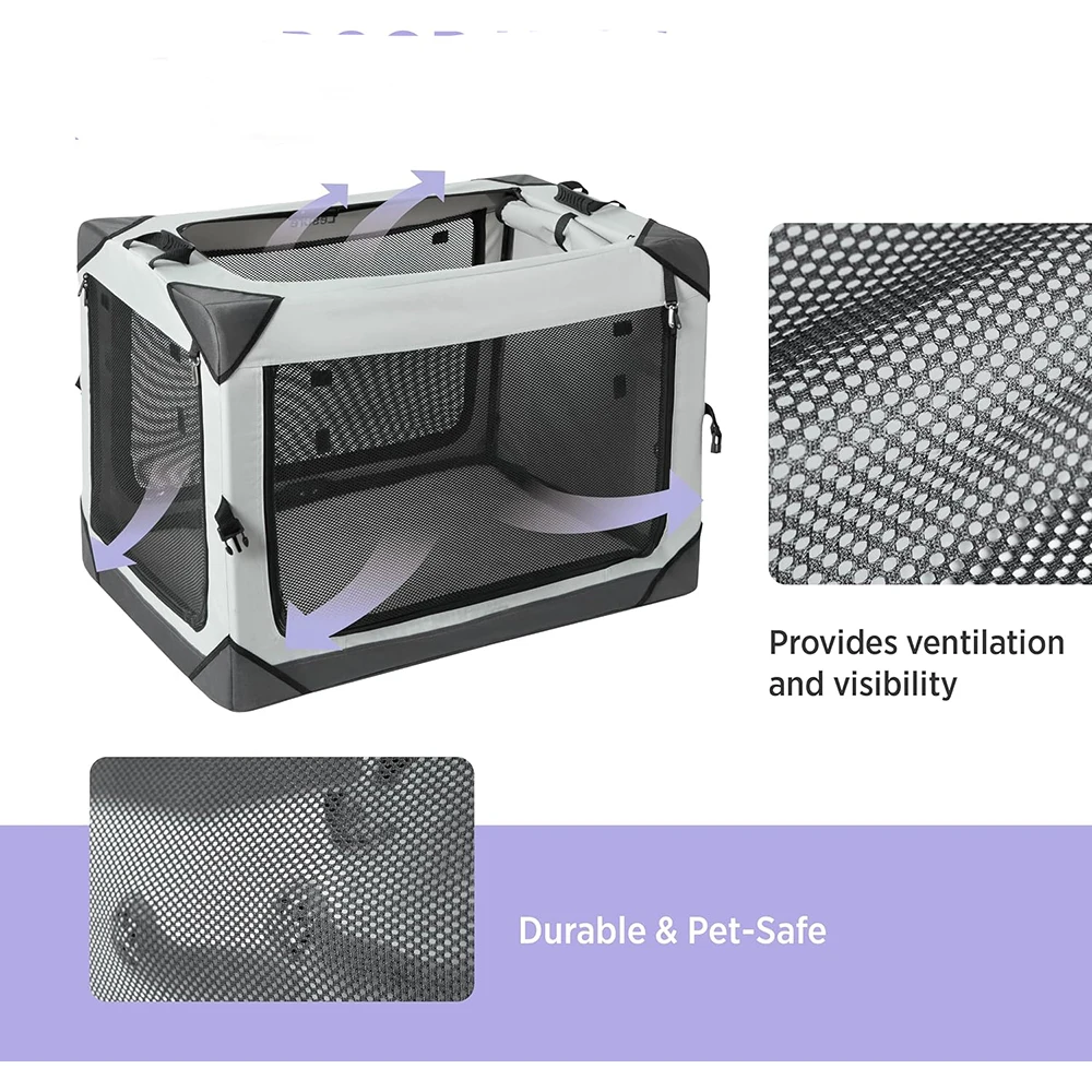 Collapsible 4-door Pet Crate With Durable Mesh Windows Portable Dog ...
