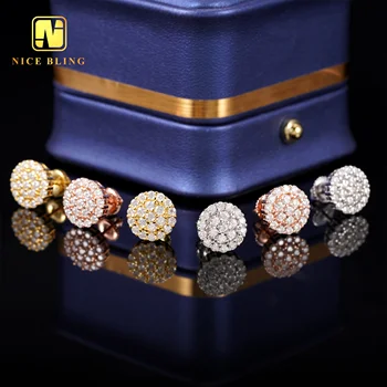 10MM Hip Hop Earrings Iced Out Jewelry Unisex Moissanite Diamond Cluster Ear Studs for Men Women 925 Silver