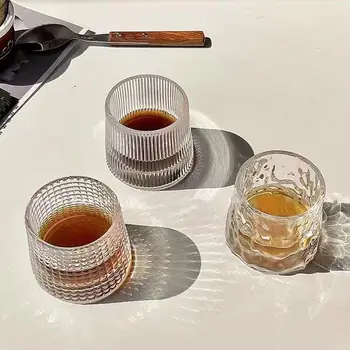 Thickened clear glass Whisky cocktail Red wine flat shake rotating cup European coffee cup Perfect gift for Father's Day