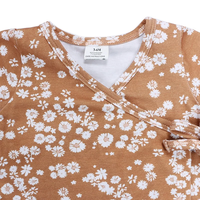 
OEM Бутик детский комбинезон для младенцев и малышей детский весенне-летний комбинезон с длинным рукавом и цветочным принтом на шнуровке для девочек 