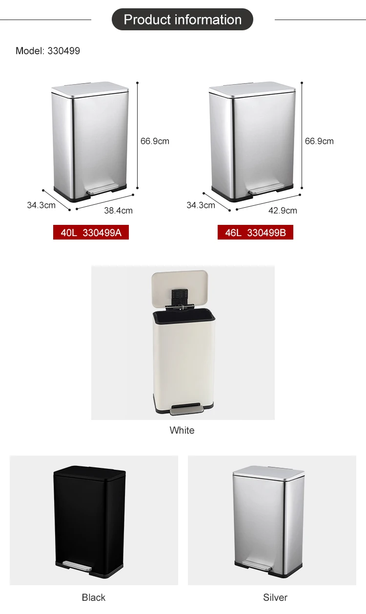 40 Liter Rectangular Large Step Trash Can Wastebasket Kitchen Garbage