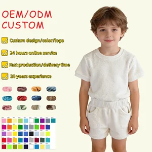 Wholesales Terry Towel Set Custom Toddler Terry Towel Clothing Set Boy Towel Cloth Shorts Set t Shirt and Shorts Tracksuit