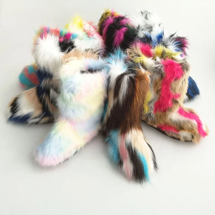 Japan Comfortable Platform Sole Furry Indoor Faux Fur Boots Slipper for  Women