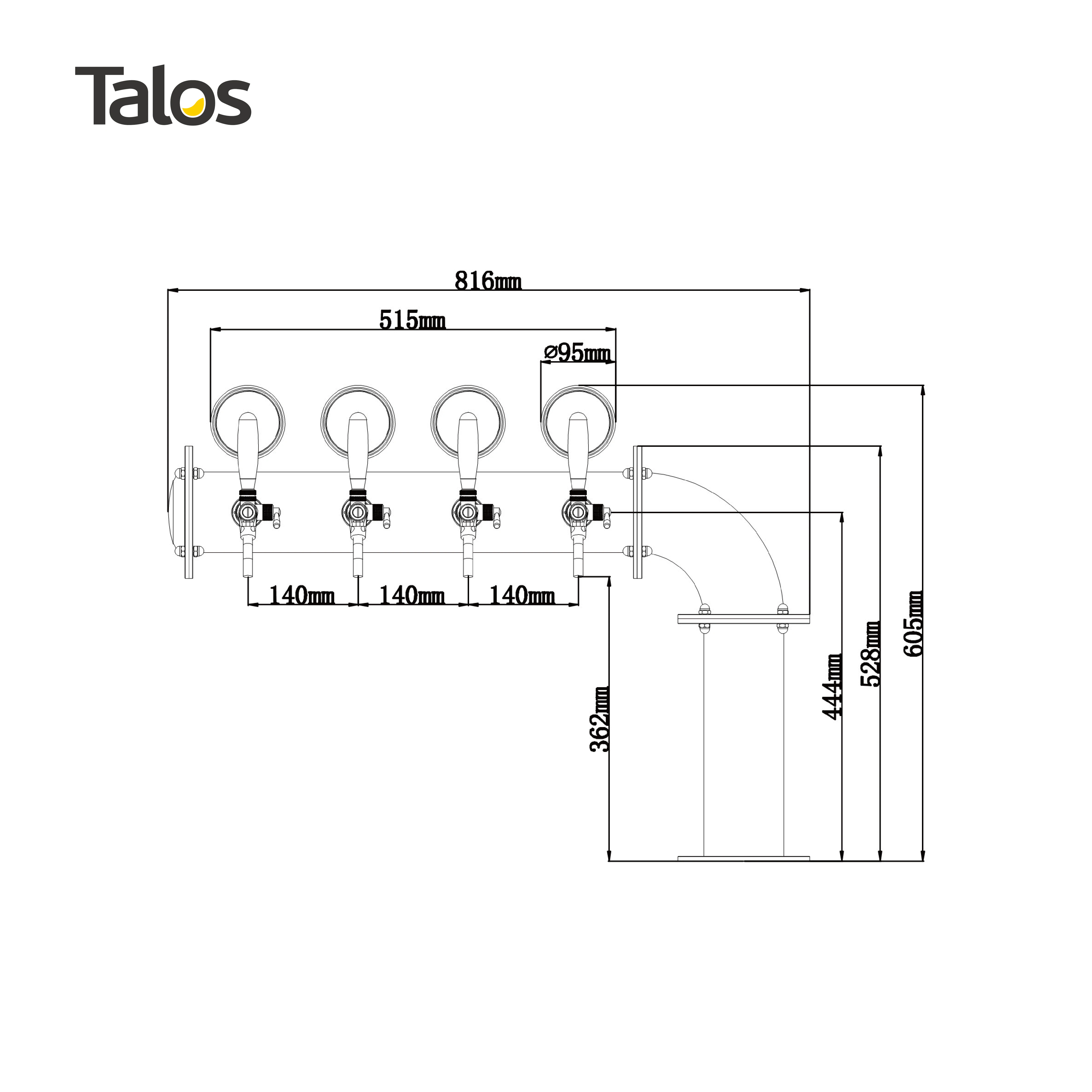 Talos L башня из нержавеющей стали 4 Коснитесь 102 мм пива оборудование для дозирования разливного (LED полированная)
