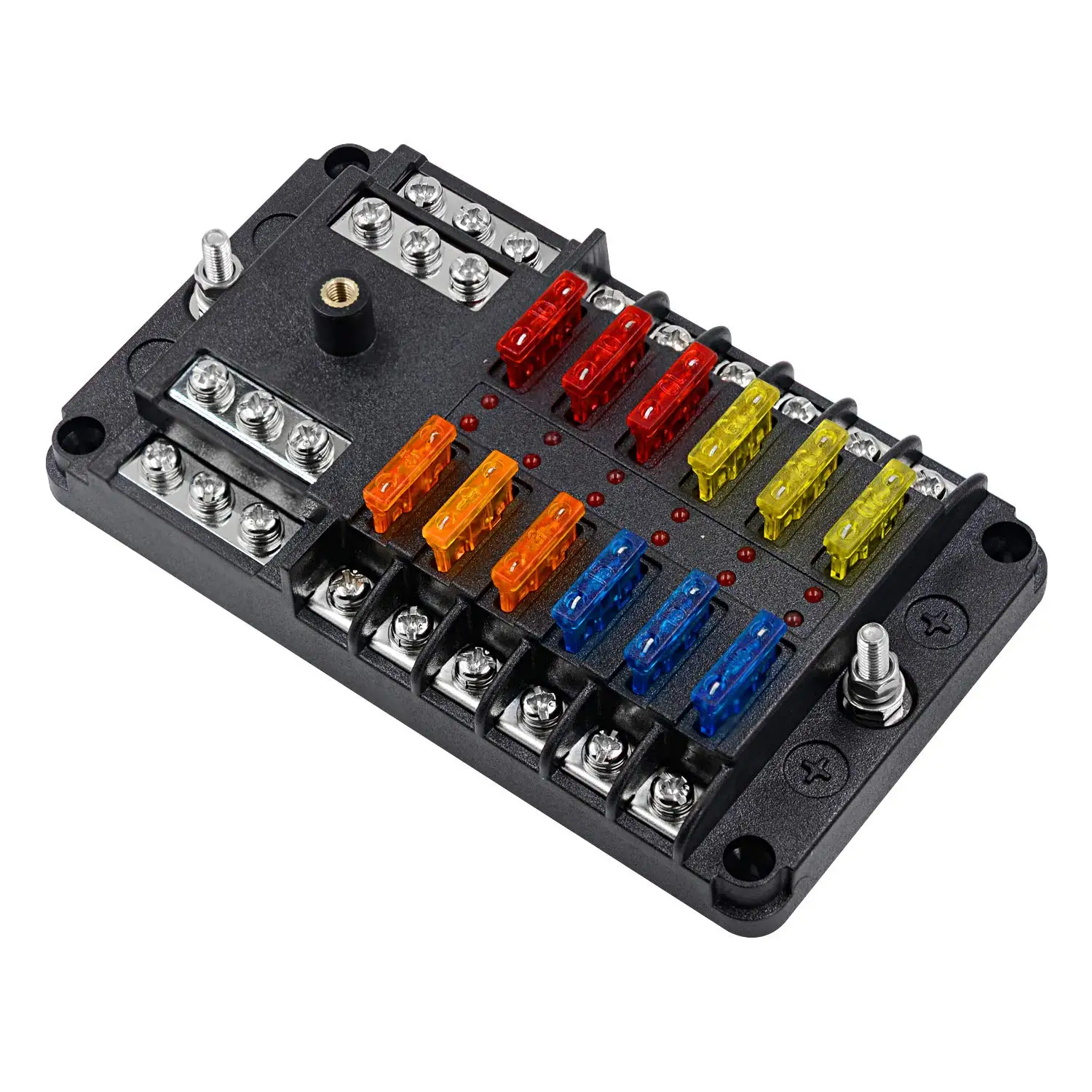  12V Marine Fuse Block: 12 Way Blade Fuse Panel with Ground & 12  Volt Fuse Box for Circuit of Car, Automotive, Boat, RV