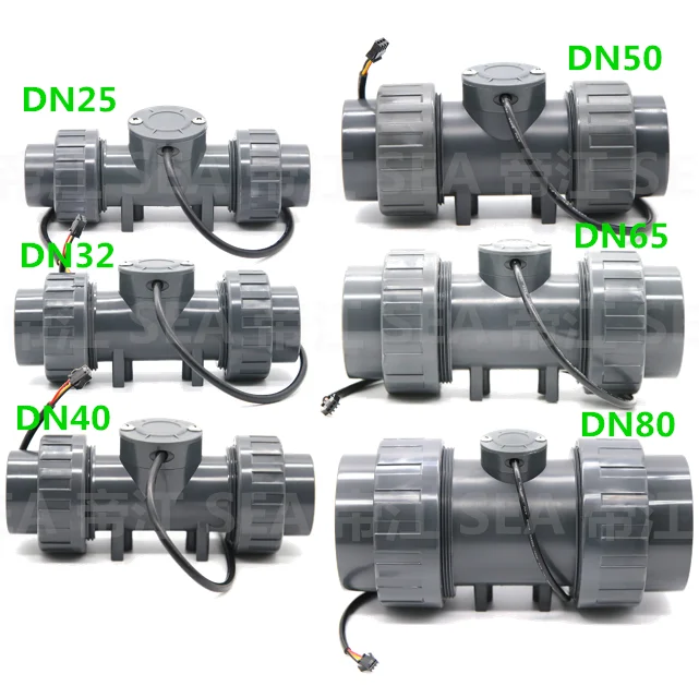 ZJPVC 系列 数字 流量 传感器s 3-24V DN15-DN80 霍尔效应 脉冲输出 污水 游泳池 灌溉 水 酸 液体s 测量