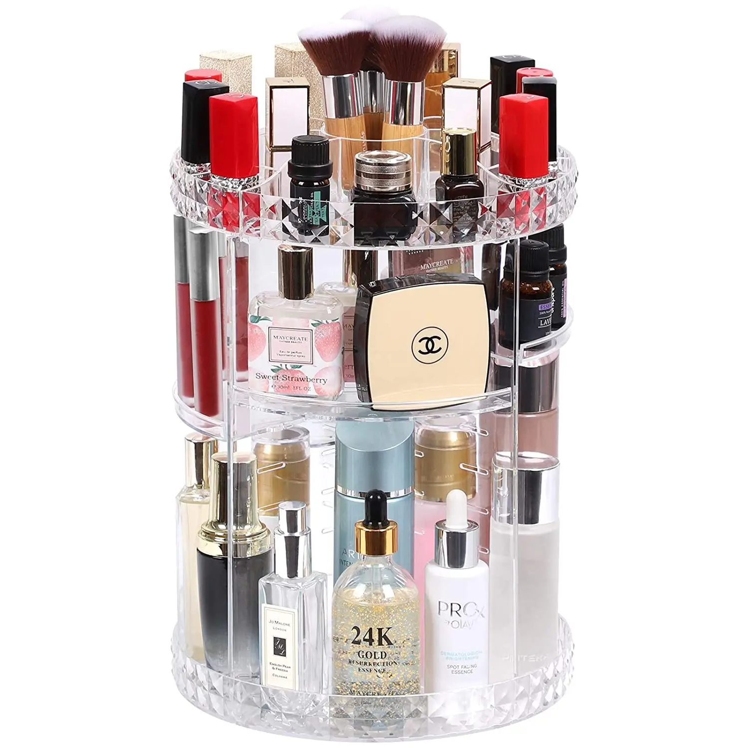 DIY Adjustable Cosmetics Caddy Shelf Organizer Box Carousel Spinning Holder Storage Rack 360 Rotating Makeup Organizer