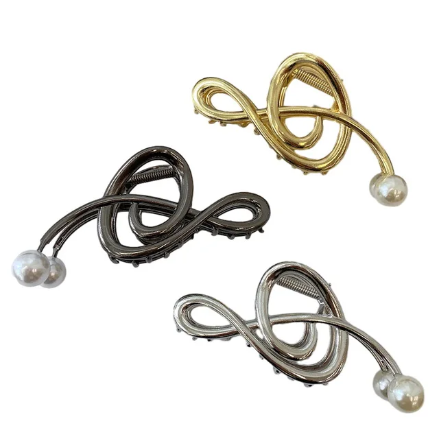 High Quality Musical Note Ganchos Para El Cabello Hair Clips Simple Temperament Metal Pearl Shark Clip Hollow Hair Accessories