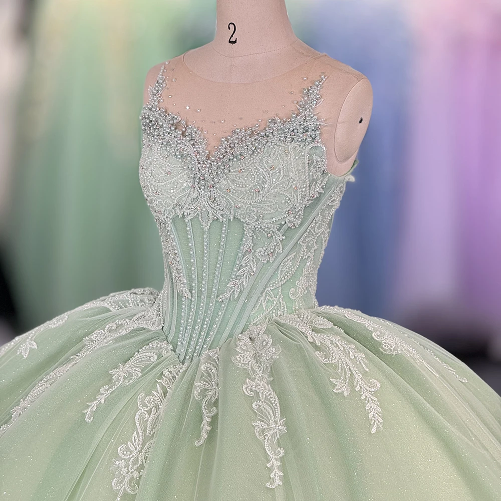 Sage Green Quinceanera Dress - Spaghetti Strap Ball Gown Sage Green Quinceanera Dress - Spaghetti Strap Ball Gown