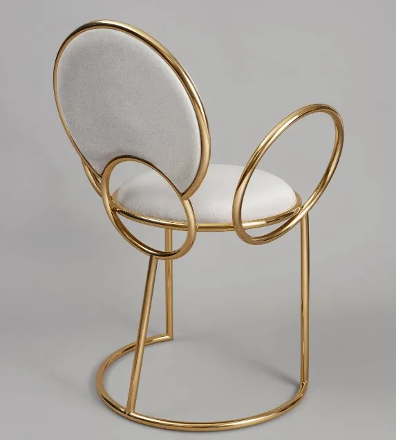 Unique Design Delicate Loop Armrests Accent Chair Brass Finish Stainless Steel Dining Chair for Living Room Dining Room