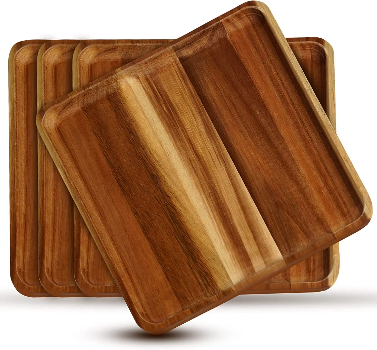 Acacia Wood Square Dinner Plates Wooden Plate for Meal, Dessert, Charger Plate, Serving Tray Use. Easy Cleaning and Reusable