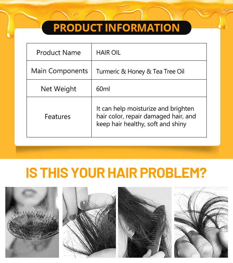 Turmeric & Honey Hair Strengthening Oil Tea Tree Oil Nourish Scalp Long Lasting Hair Smoothing Split End Remover Hair Care Oil