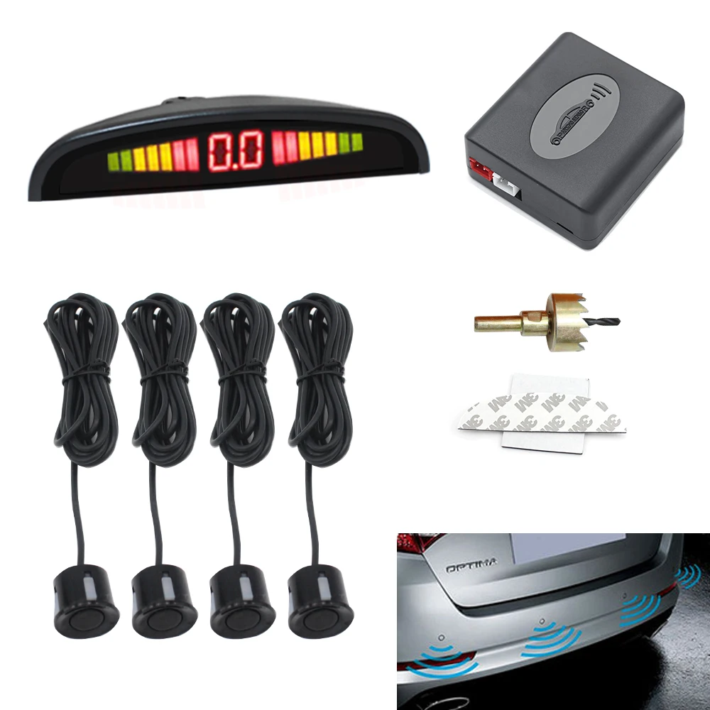 Car Auto Parktronic Led Parking Sensor With 4 Sensors Reverse Backup Car Parking Radar Monitor Detector System Backlight Display Buy Car Parking Sensor With 4 Sensors Buzzer 22mm Kit Reverse Backup