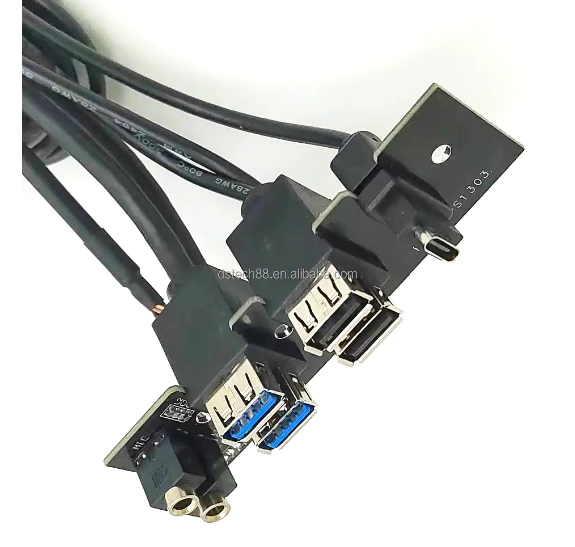 Desktop Front Panel Case Usb Cable With Usb 3.0x2 Usb2.0x2 Type C Hd Audio Port For Pc Computer