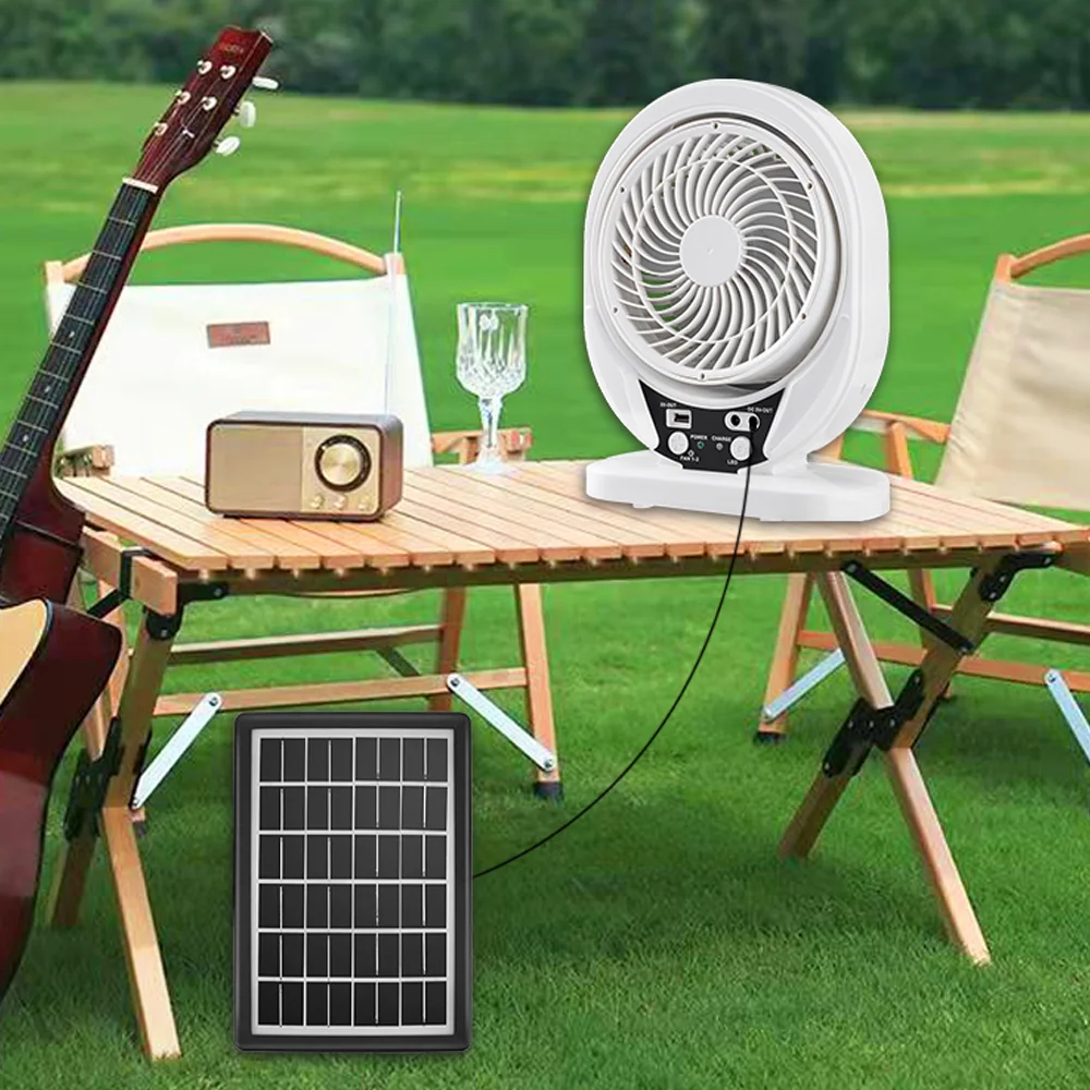 Portable Home Outdoor Small Table Desk Usb Rechargeable 8Inch Solar Fan With Led Light Ihe eji eme ihe n'ụlọ