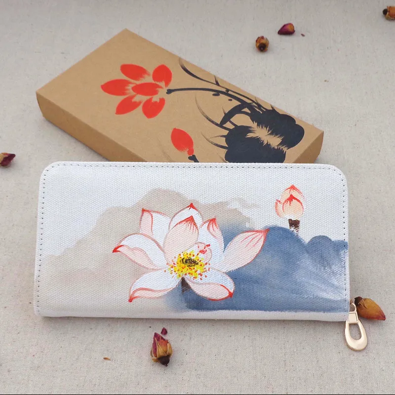 Wholesale Custom DIY Hand-painted lady zipper wallet flower hot sale women  long wallet fashion distinctive red purse From m.