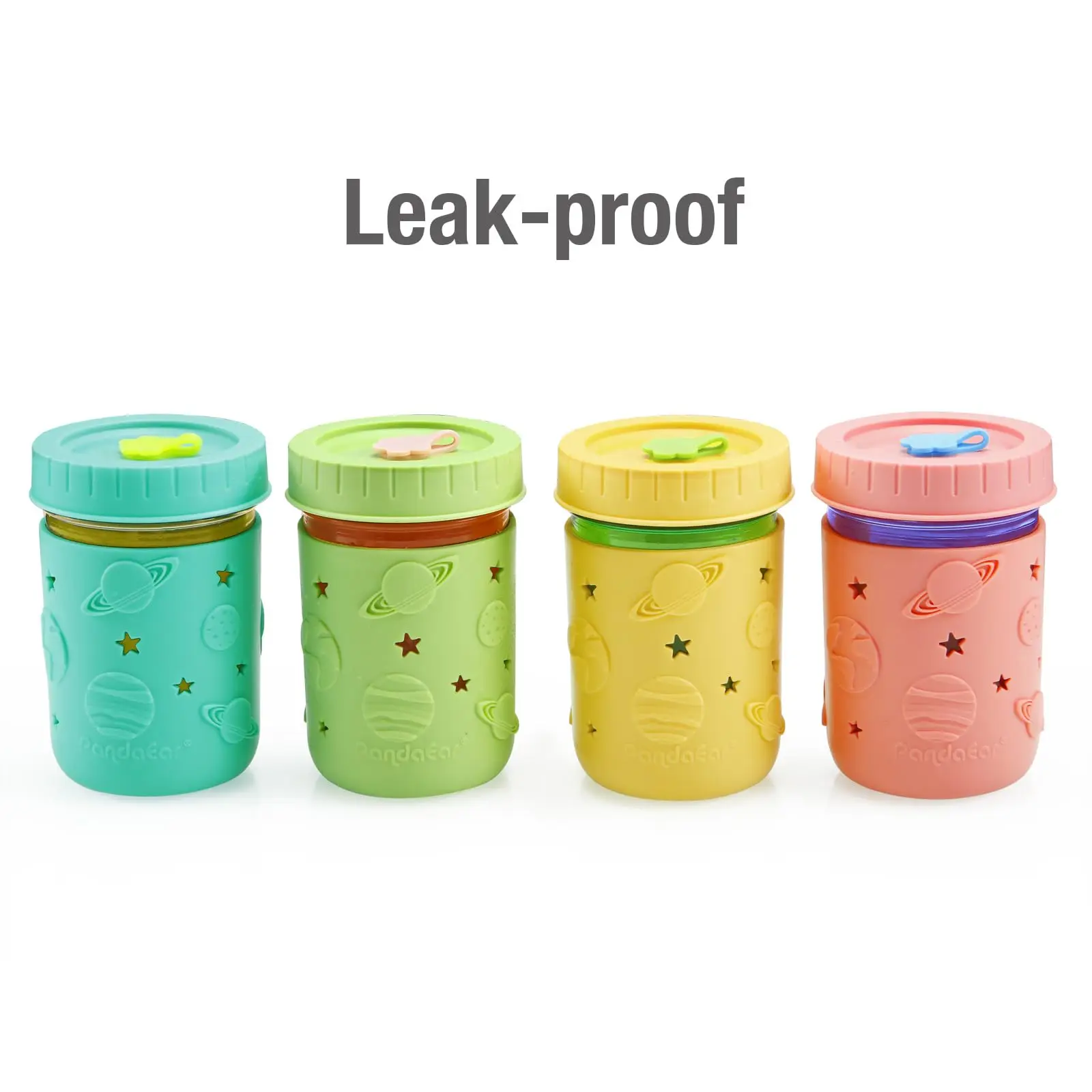 New Glass Jar Drinking Cups With Silicone Sleeves Kids Drinking Glasses