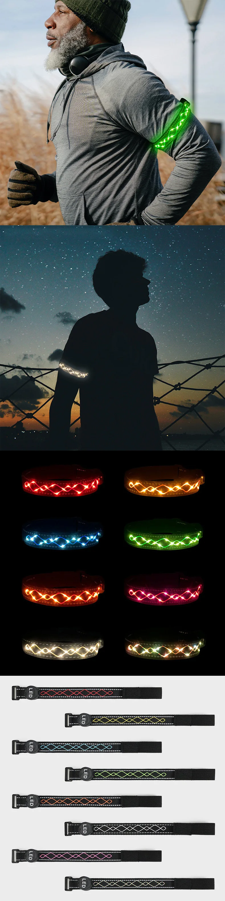 Outdoor running concert gift batteries replaceable PU super bright optical fiber guide bar flat LED luminous hand band wristband