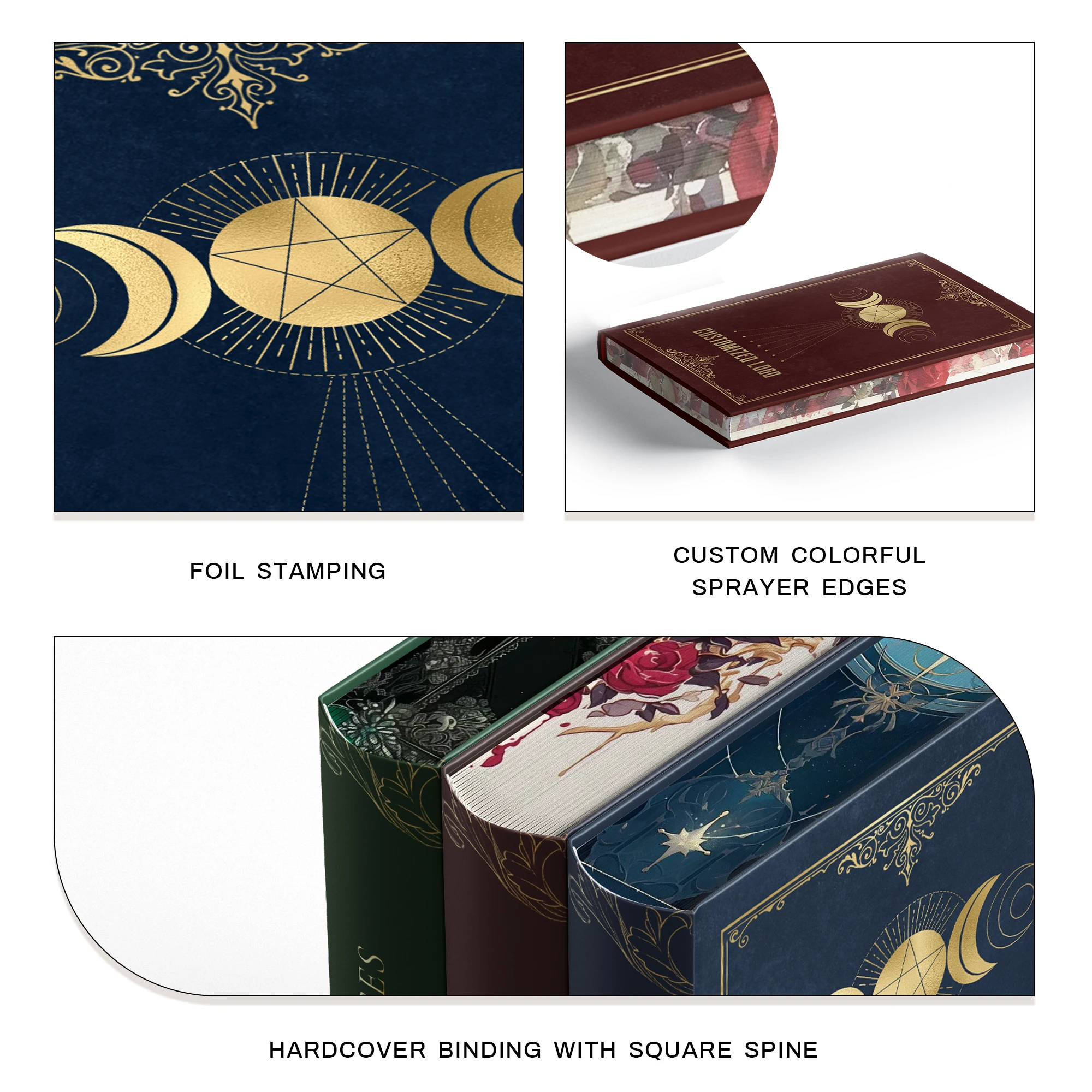 Customizable Hardcover Novel Printed in Gold Foil with Sprayed Colorful Edges New Design Offset Paper New Customer Book details