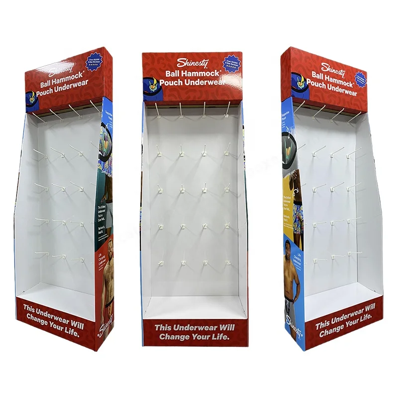 Подгонянный популярный картонный крюк дисплей перерабатываемая гофрированная бумага напольный для нижнего белья