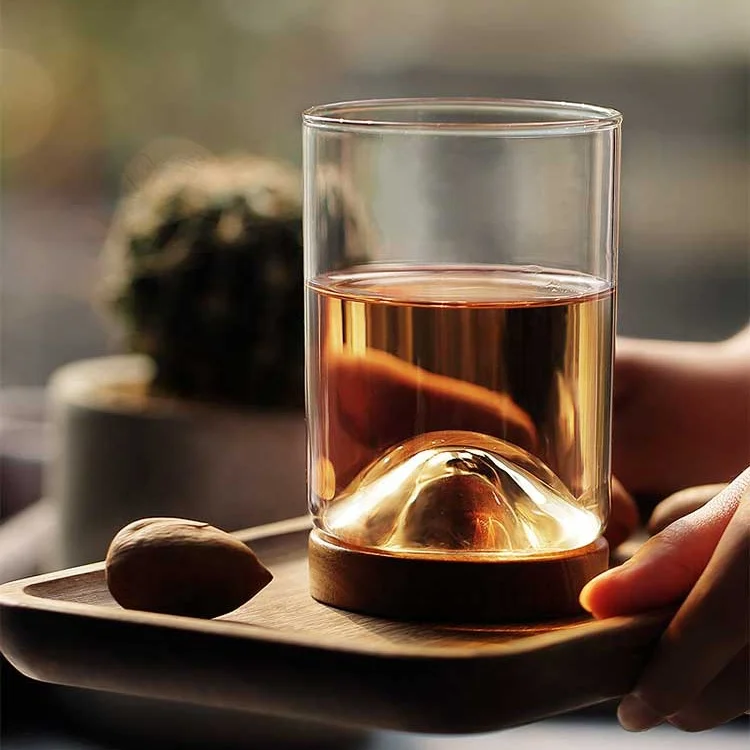 Modern Personalized Transparent Coffee Printing Custom Wooden Holder Glass Tea Cup