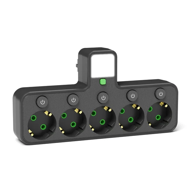 GELISTAR New European Standard Plug 5ways Wall Socket With LED Light Extension Socket Branch Switch