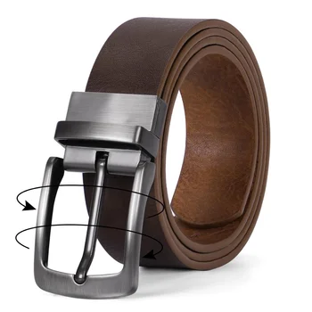 2021 Hot Double Sides PU Leather Reversible Belt for Men Black and Brown Dress Belt Rotate Buckle Vintage Belt