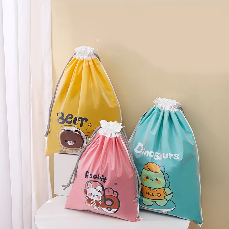Wholesale Recyclable Eco Friendly Pouch Printing Rpet Pe Plastic Drawstring Bag With Custom Logo