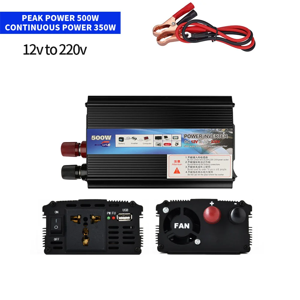 AMSYD Factory Supply Intelligent 500W Inverter Power Supply New USB Socket 12V/24V to 220V Onboard