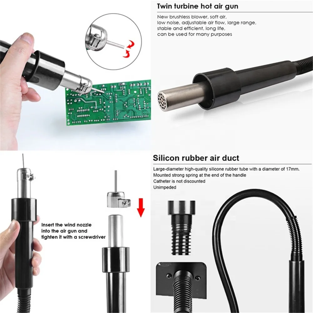 Original Quick 857DW+ Soldering Station Hot Air Gun 580W Heater Helical SMD Desoldering Hot Rework Station