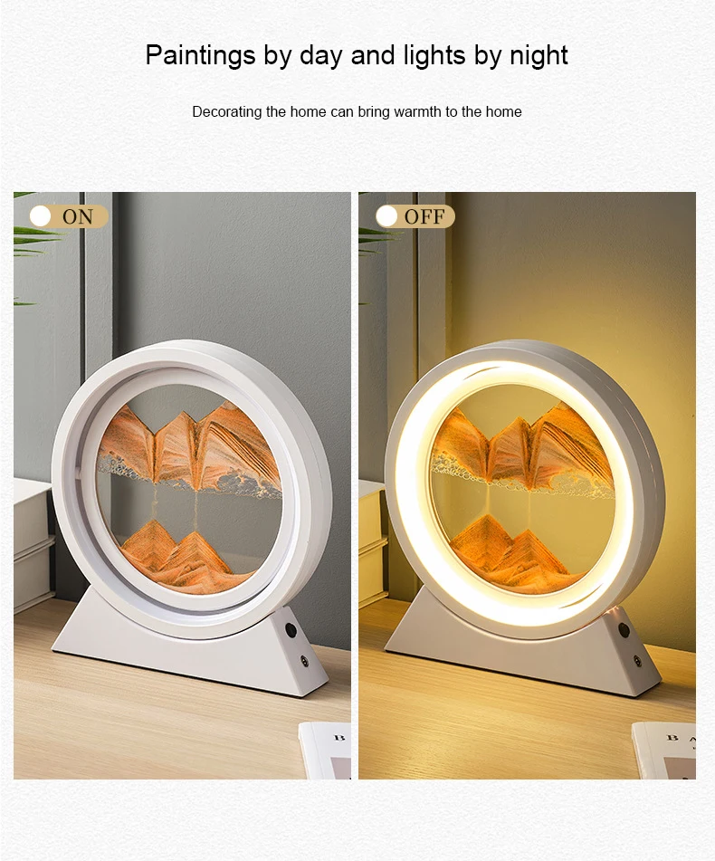 Creative Quicksand Painting Hourglass Relaese Stress and Anxiety Indoor Desktop 3D Sand Painting Dynamic Sand Painting LED Lamp