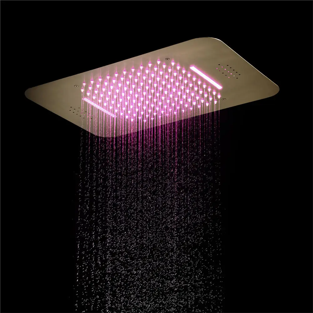 Music LED Rain Shower Head System Brushed Gold Rainfall Shower System ...