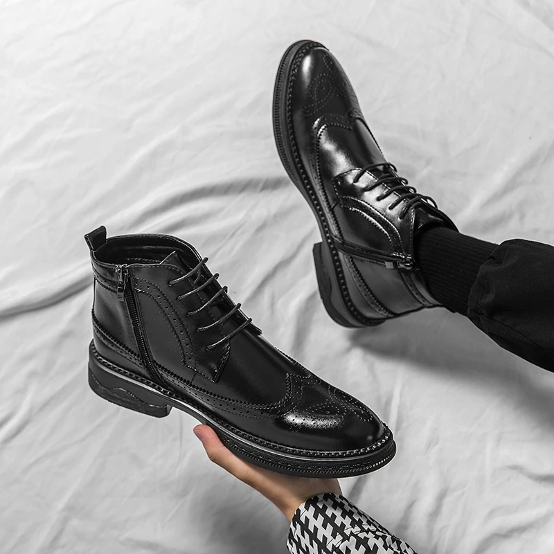 Customized Genuine Leather New Style Heeled Ankle Men Dress Boots Shoes ...