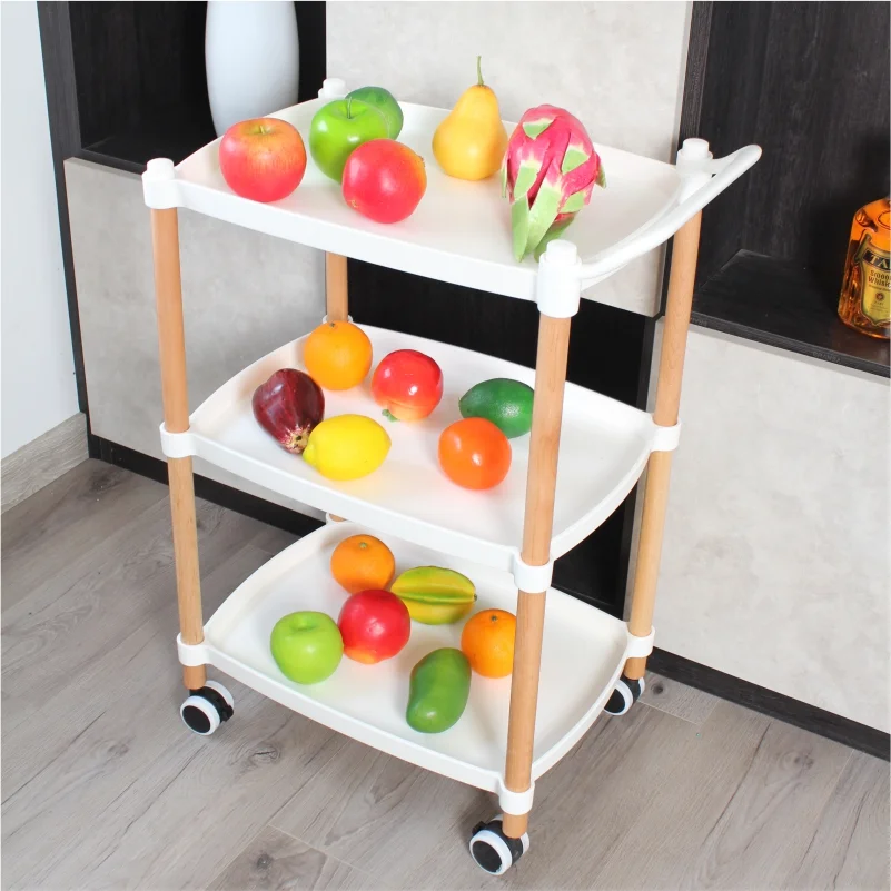 Plastico de uso Rudo Carrellita almacenadora para cocina con canastas y ruedas Estante para frutas y vegetales naranja 