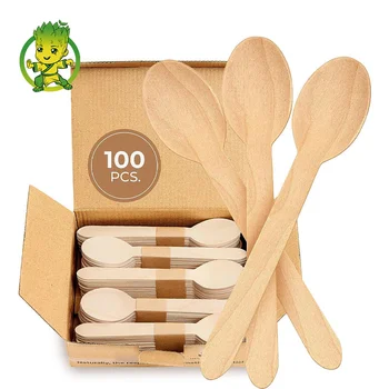 Groot  High Quality Biodegradable bulk birch wood spoon Disposable Wooden Spoons with customized