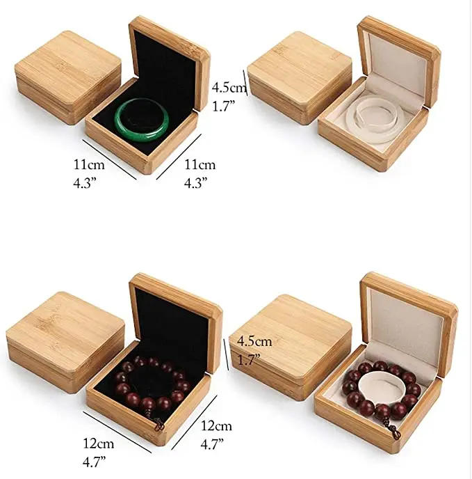 Bamboo Jewelry Box Organizer Black Velvet Jewelry Case For Earring