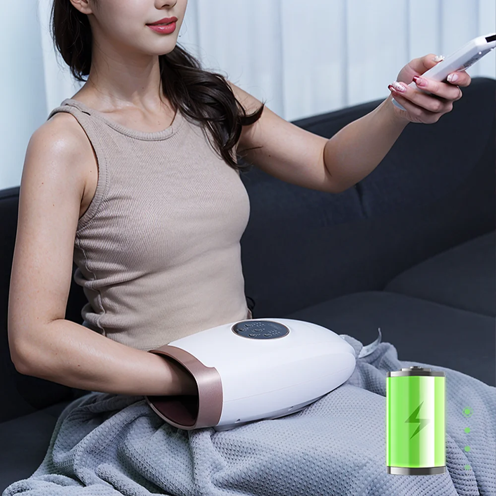 product portable wireless rechargeable electric hand massager hot compress finger palm massage with air pressure compression airbags-3