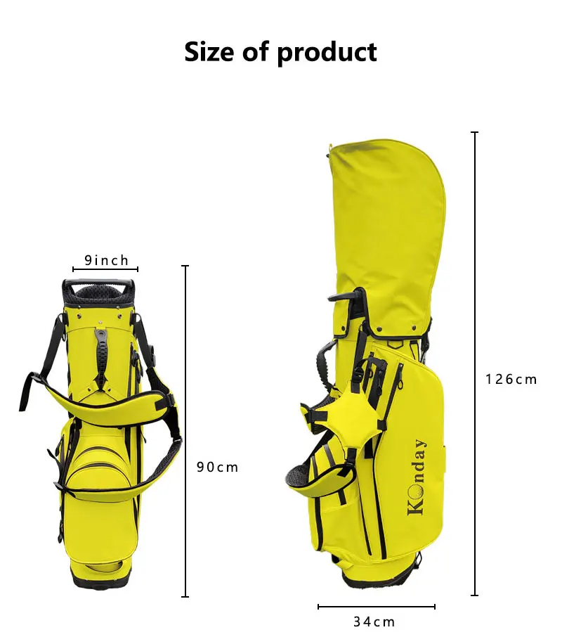 Konday New Arrival Lightweight Pu Coated Yellow Waterproof Golf Carry