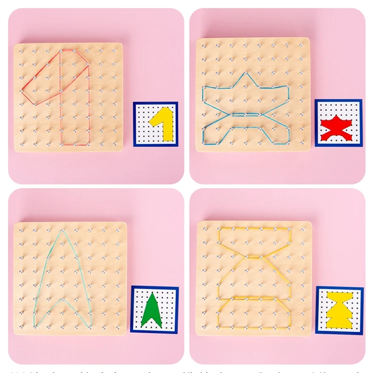 Kids Toy Montessori Graphics Rubber Tie Nail Board with 23Pcs Cards Preschool Learning Educational Toys Boys Girls Gift