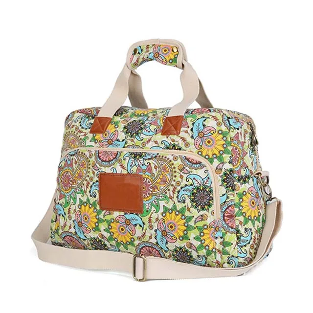 Malirona Canvas Overnight Bag Women Weekender Bag Carry On Travel Duffel Bag Floral Black Flower