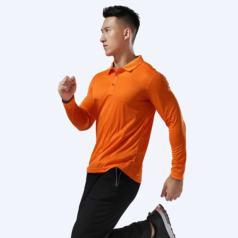 Custom logo knit long sleeves t-shirt quick dry 100% polyester for men plain work golf polo shirt