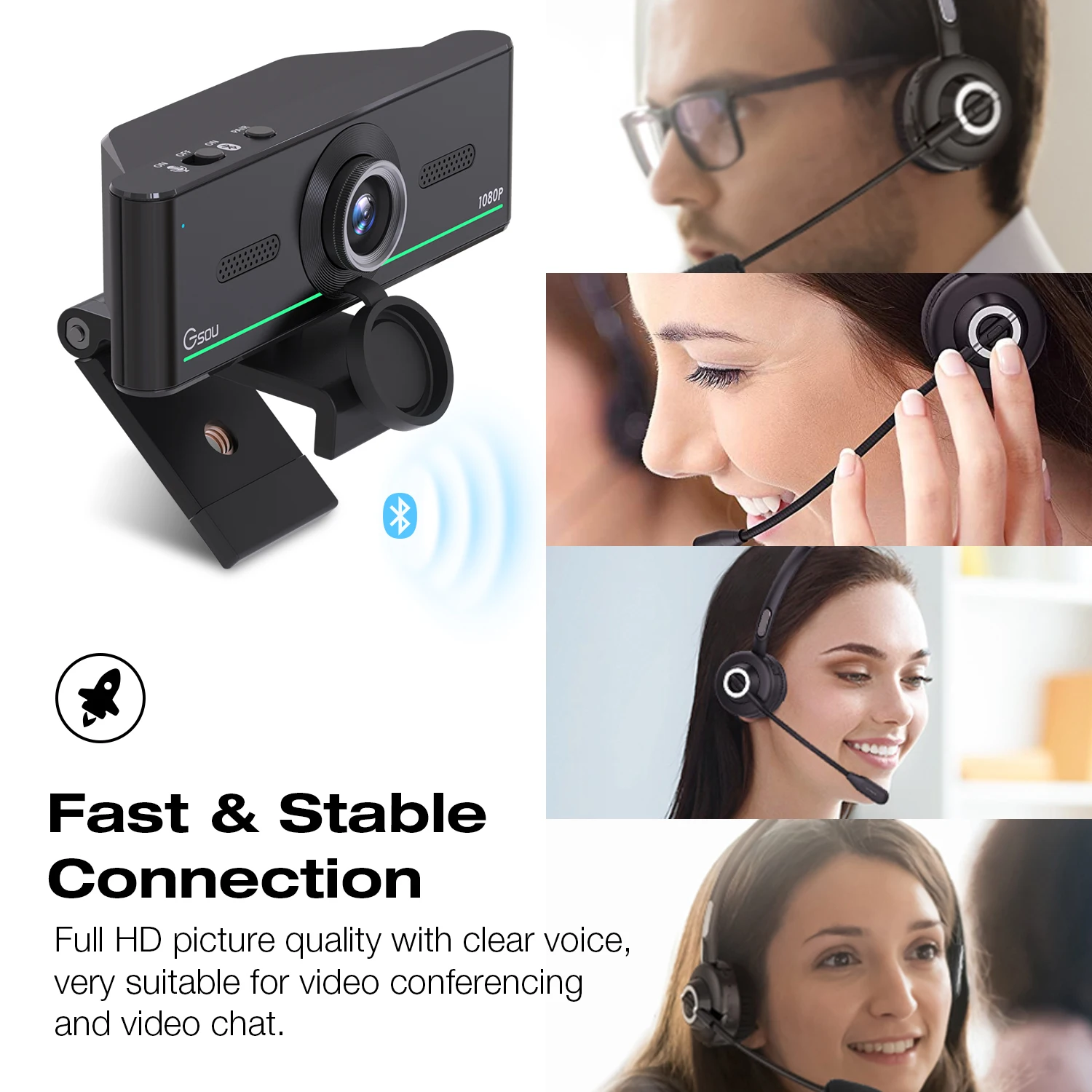 Bluetooth Webcam 1080P Web Camera with Built-in Microphone for Lattop Notebook
