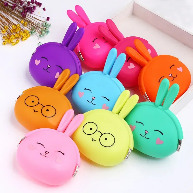 Colorful Rabbit Kawaii Cute Silicone Mini Small Coin Pouch Purse Unique Ladies Custom Kid Girl Clutch Bag Wallet Kid Wallet