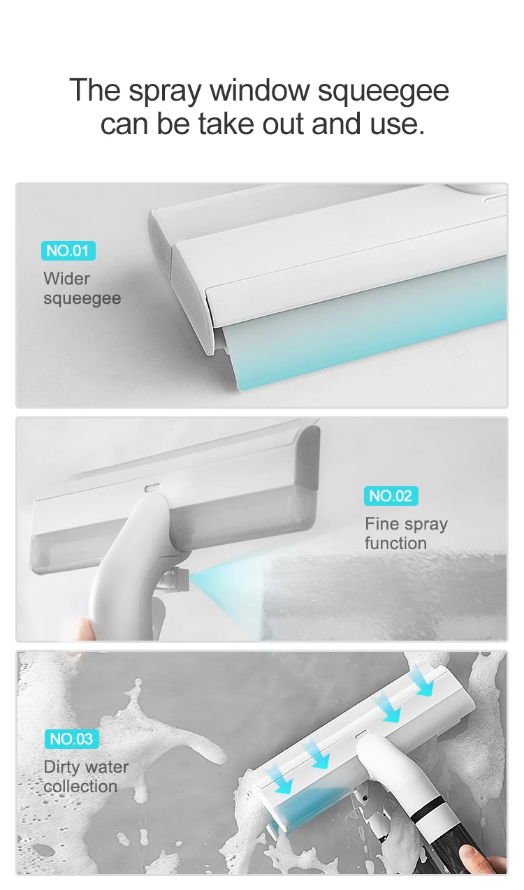 Boomjoy 4 In 1 New Design Window Squeegee Dirty Water Collect Silicone Long Handle Patent Spray