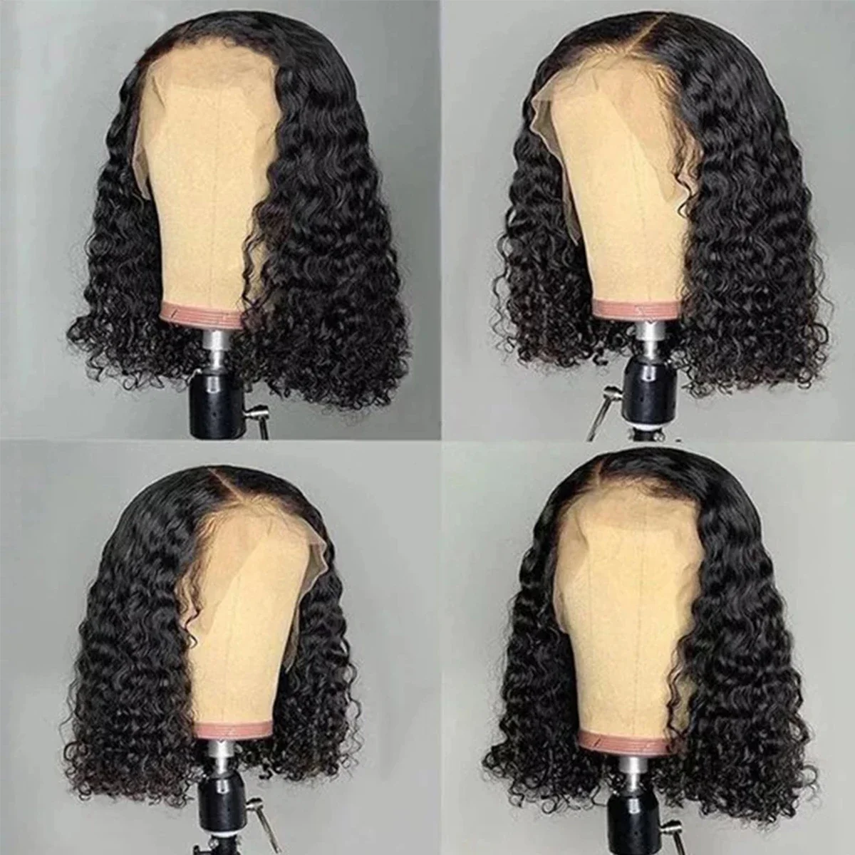Deep Wave Bob Wig 180 Density T Part Lace Frontal Human Hair Peruvian Remy Curly Short Bob Wig_voghion.com
