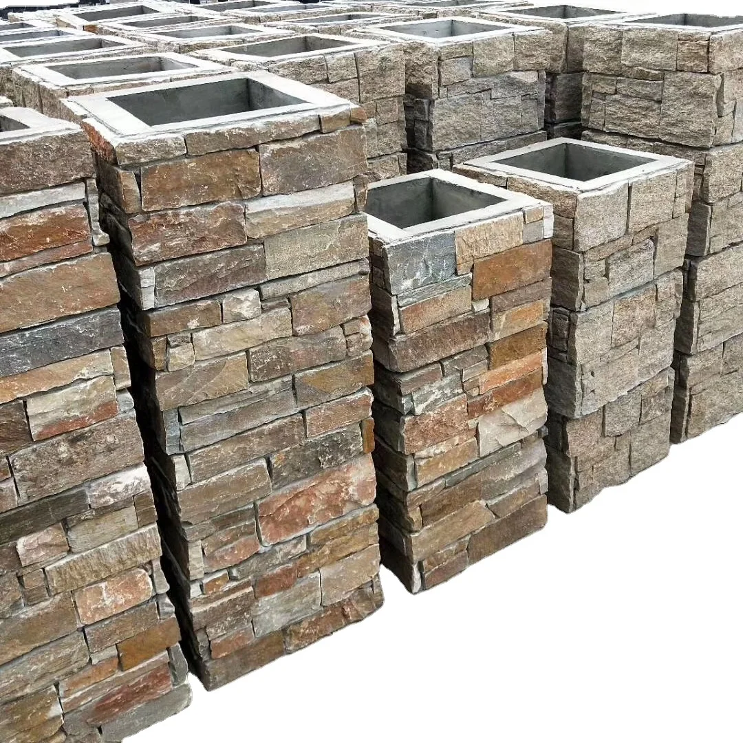 Slate Staked Stone  Gate Posts Column