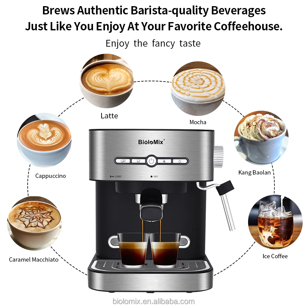 Biolomix 20 Bar 1050w Semi Automatic Espresso Coffee Machine Coffee Maker With Milk Frother