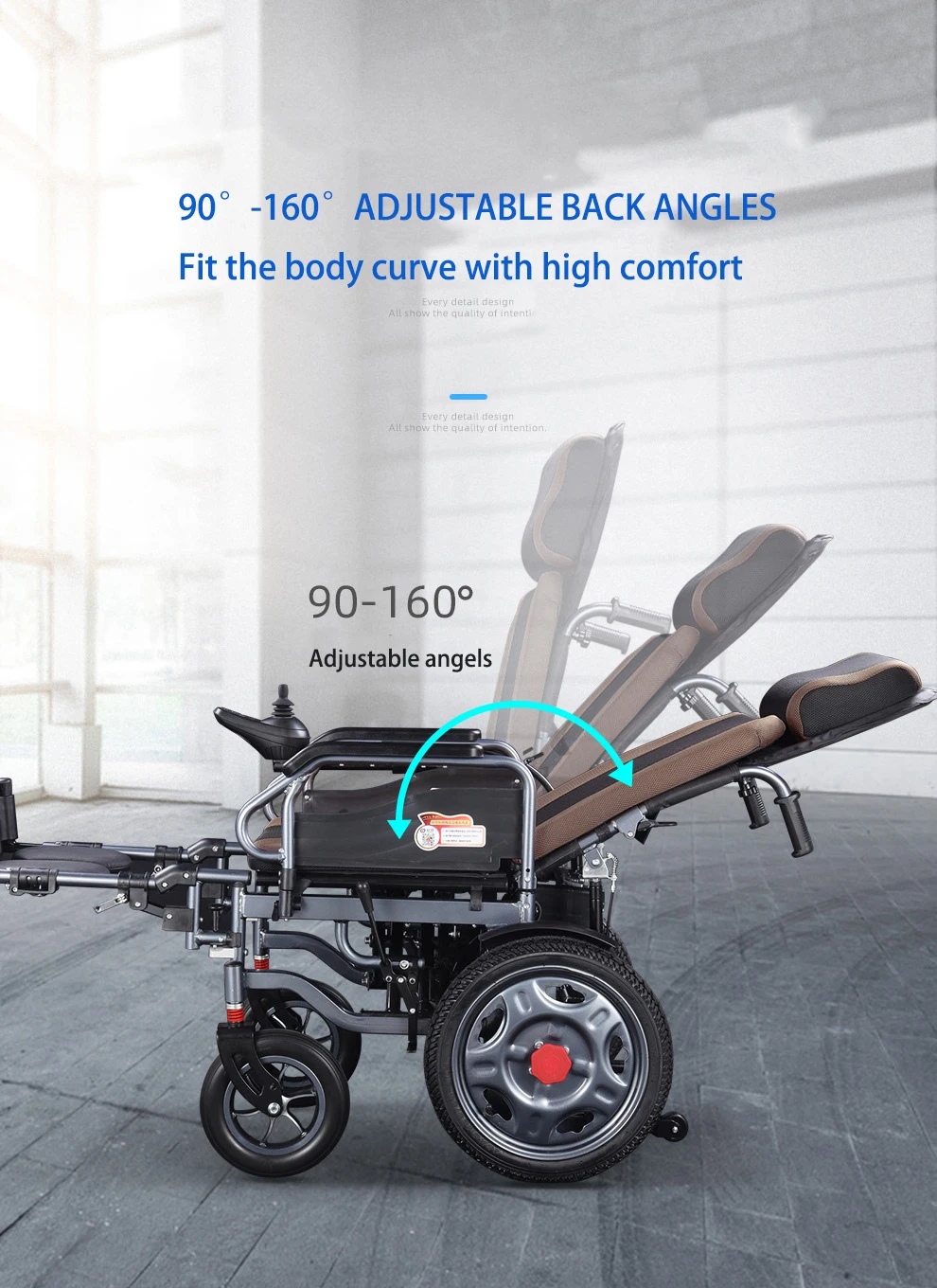 Remote Control Device Reclining Electric Wheelchair With High Backrest And Lying Flat Chair With