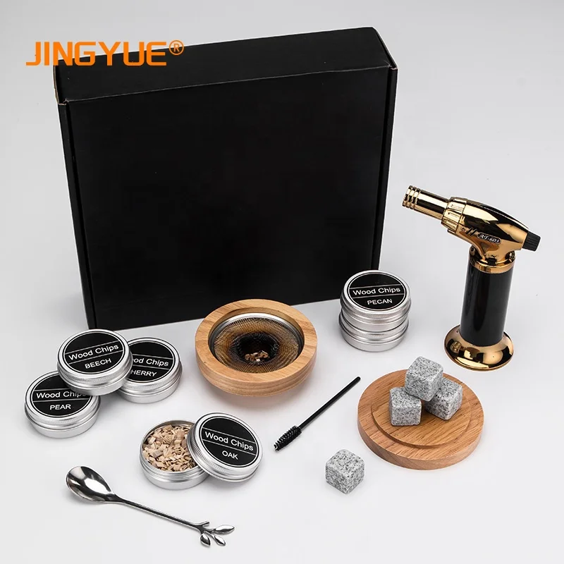 Набор для курильщика виски, набор для приготовления коктейлей с шестью деревянными чипсами и фонариком в подарок